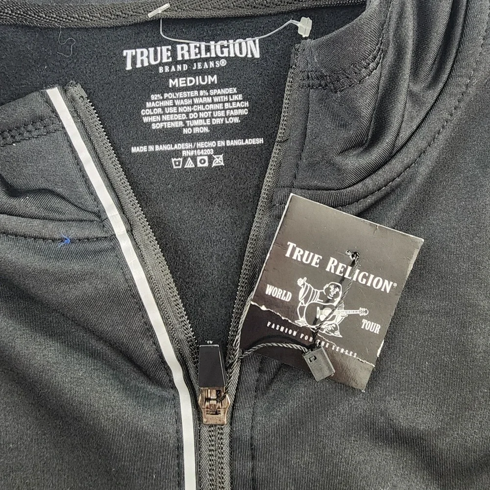 True Religion Mens Vest Sweatshirt Full Zip Black Stretch Performance Size M